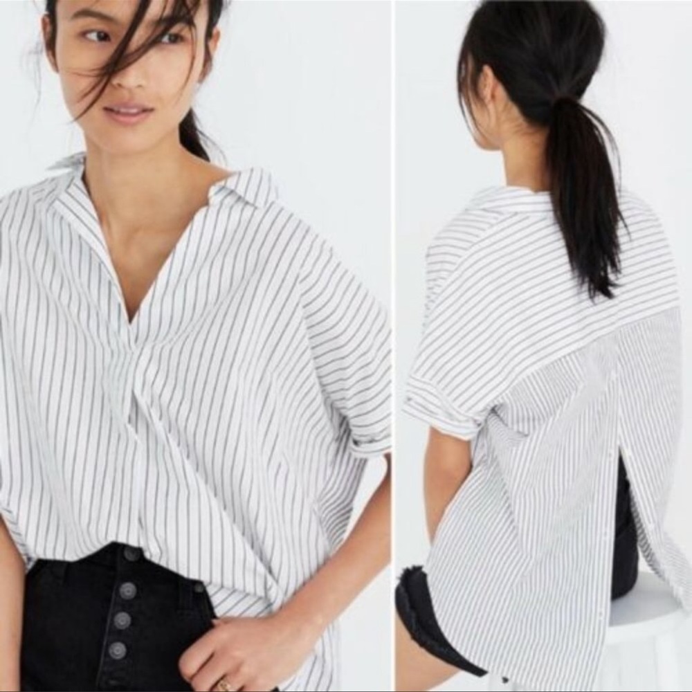 Madewell courier button back striped shirt